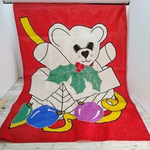 Vintage Christmas Teddy Bear Wall Hanging Retro Applique Fabric Art 27x39